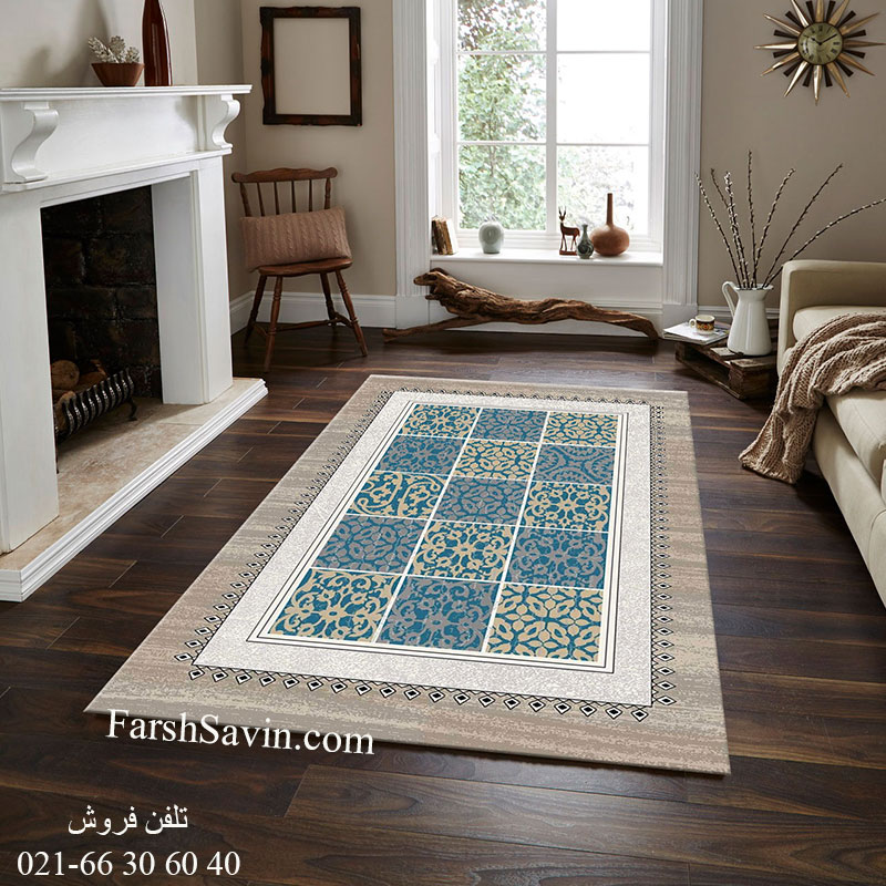فرش ساوین آنتیک آبی فرش خاص