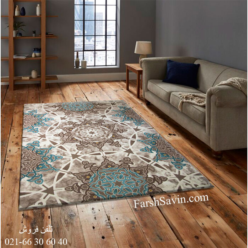 فرش ساوین 1509 آبی فرش زیبا