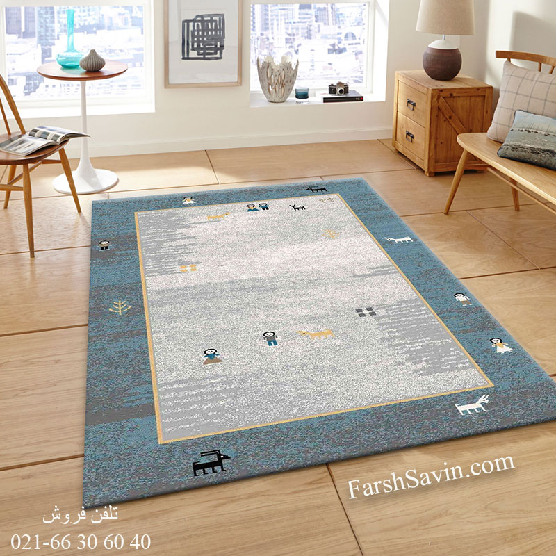 فرش ساوین 4064 آبی فرش سنتی